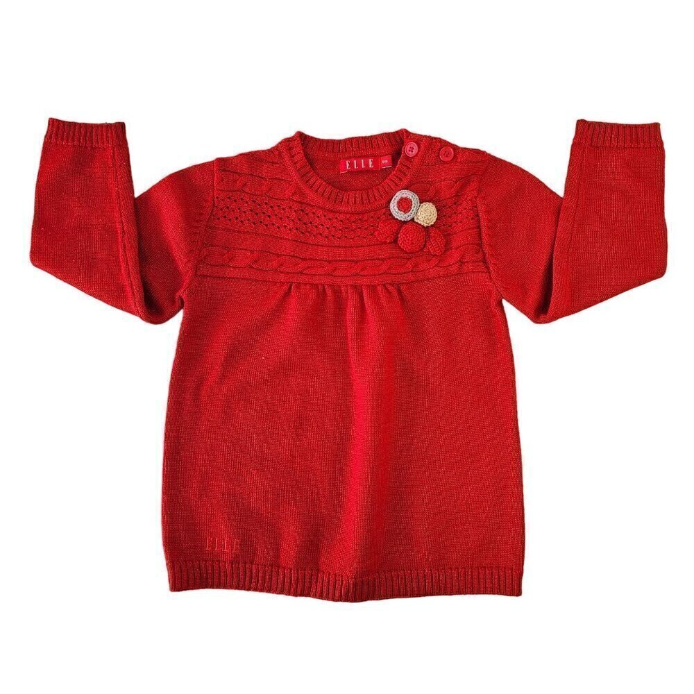 Elle Red Knit Baby Girl Dress 3-6Mo/61cm Wool Blend Long Sleeve Round Neck